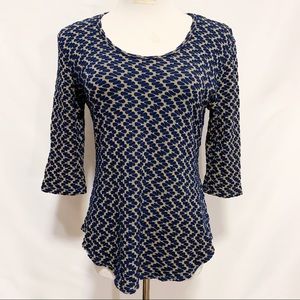 Tianello Vintage Cheveron 3/4 Sleeve Top